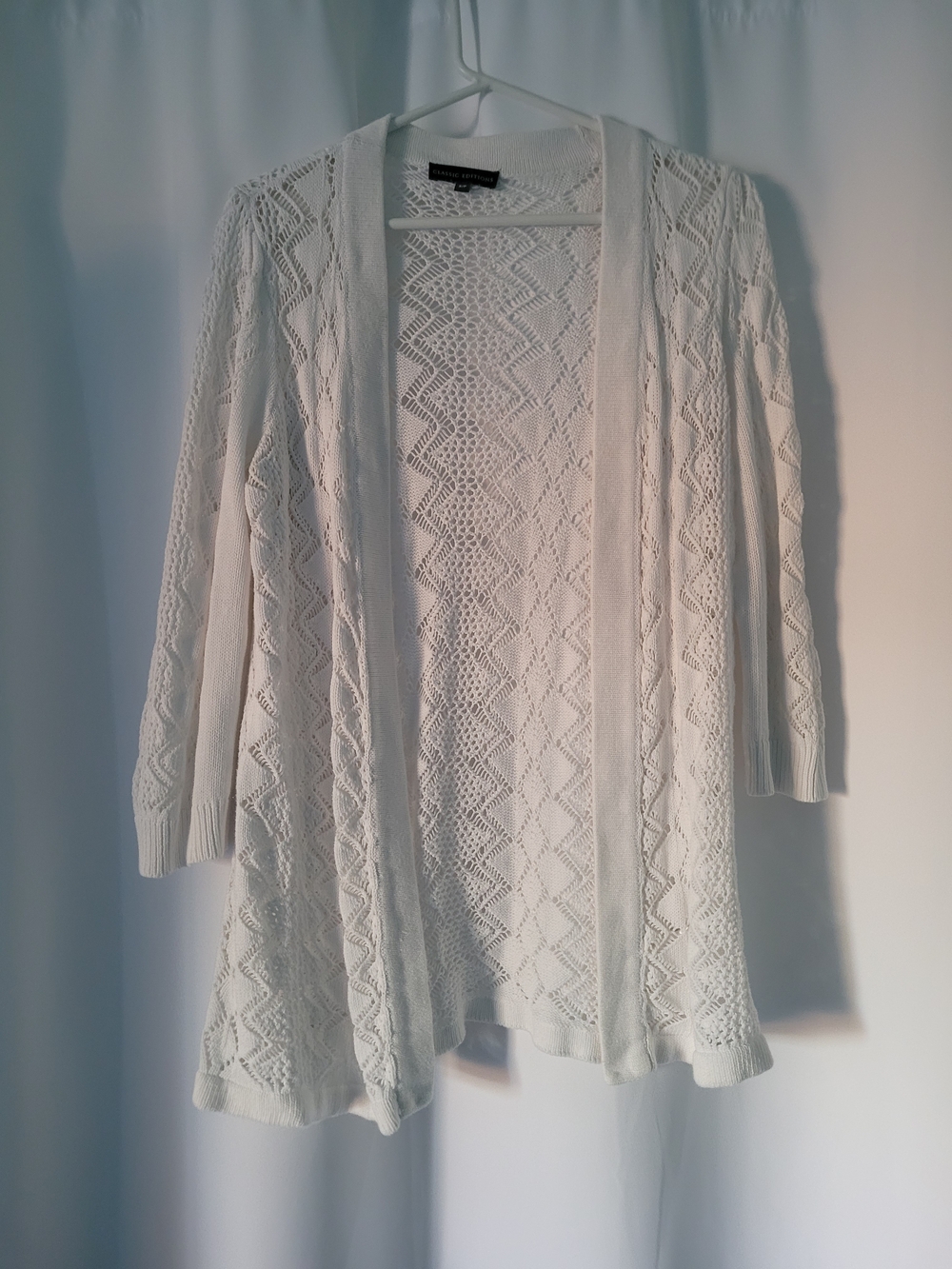 Women's White Openwork Sweater Cardigan